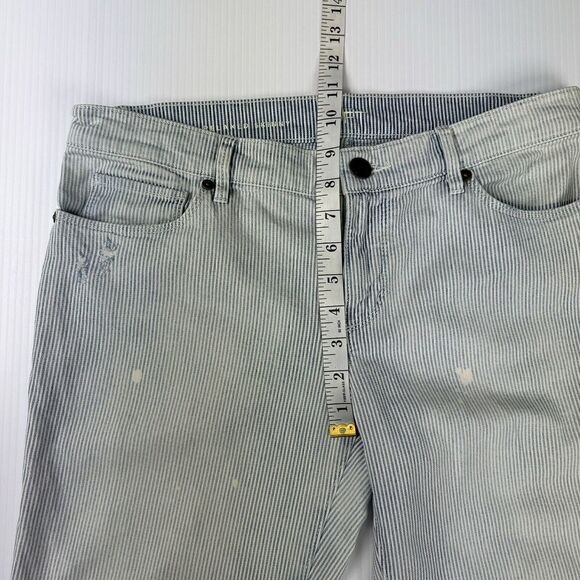 ANN TAYLOR LOFT Relaxed Skinny Bleach Distressed Pants 27/4 Blue White Stripe - Picture 10 of 12